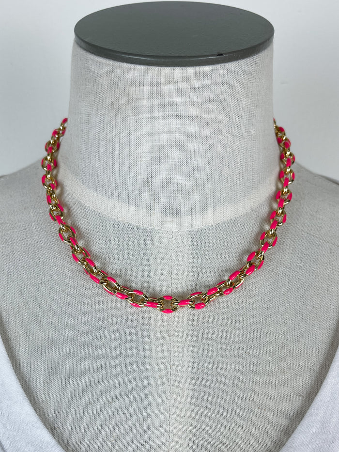Lauren Kenzie Neon Link Necklace in Hot Pink