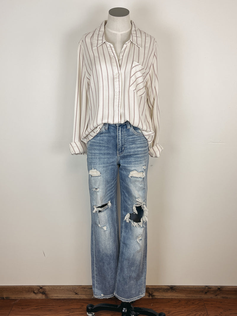 Venus Button Up in Mauve Stripe