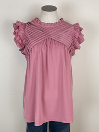 Pleated Flutter Sleeve Blouse