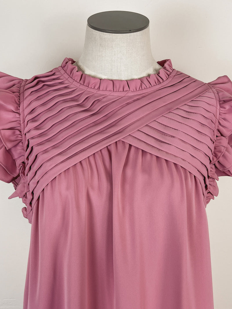 Pleated Flutter Sleeve Blouse