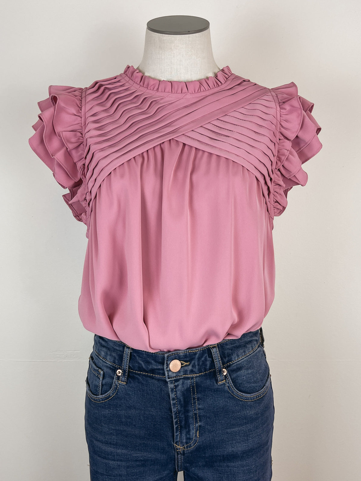 Pleated Flutter Sleeve Blouse