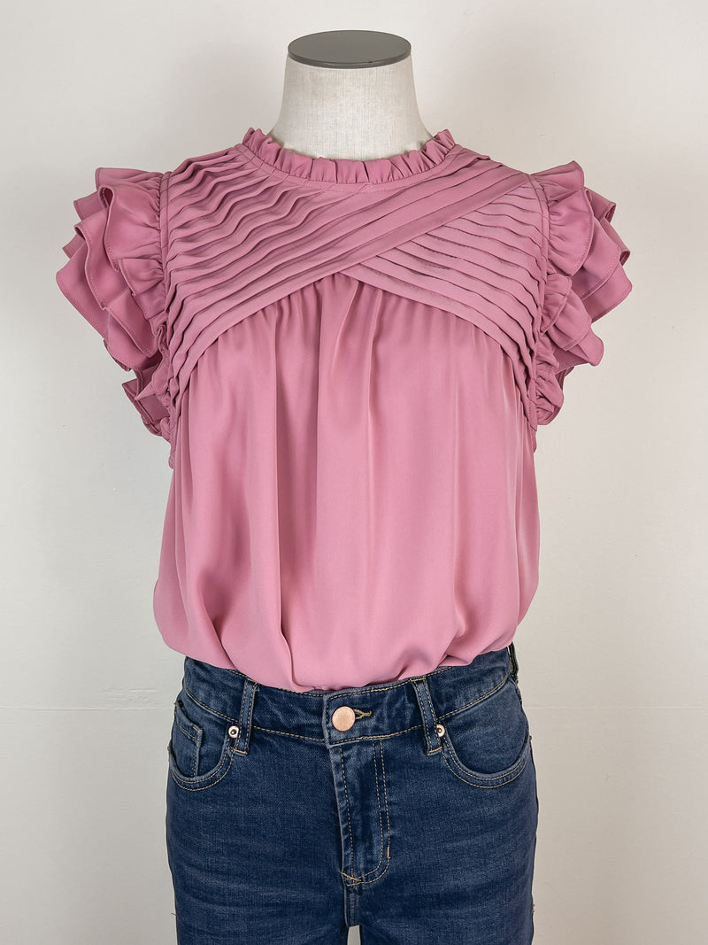 Pleated Flutter Sleeve Blouse
