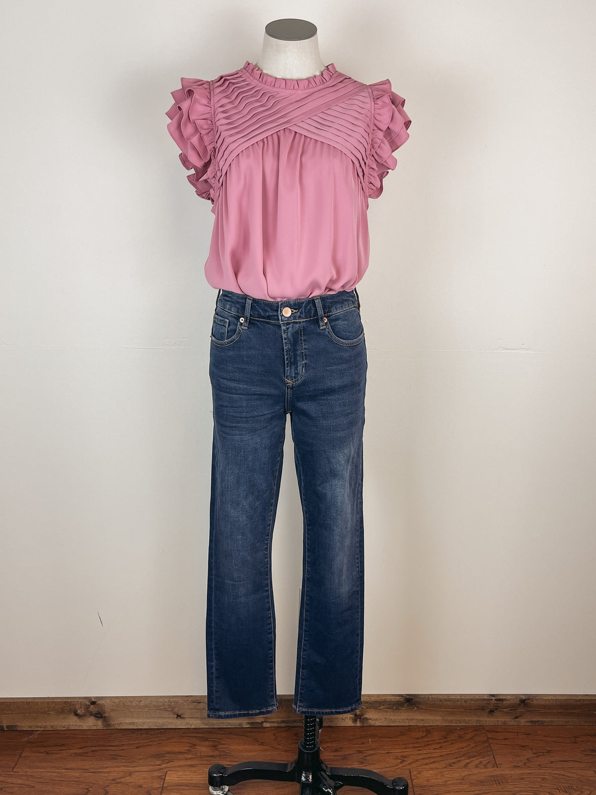 Pleated Flutter Sleeve Blouse