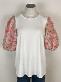 Bouquet of Roses Top in White