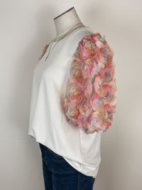 Bouquet of Roses Top in White
