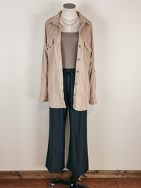 Faux Suede Button Down in Beige