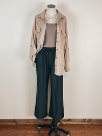 Faux Suede Button Down in Beige