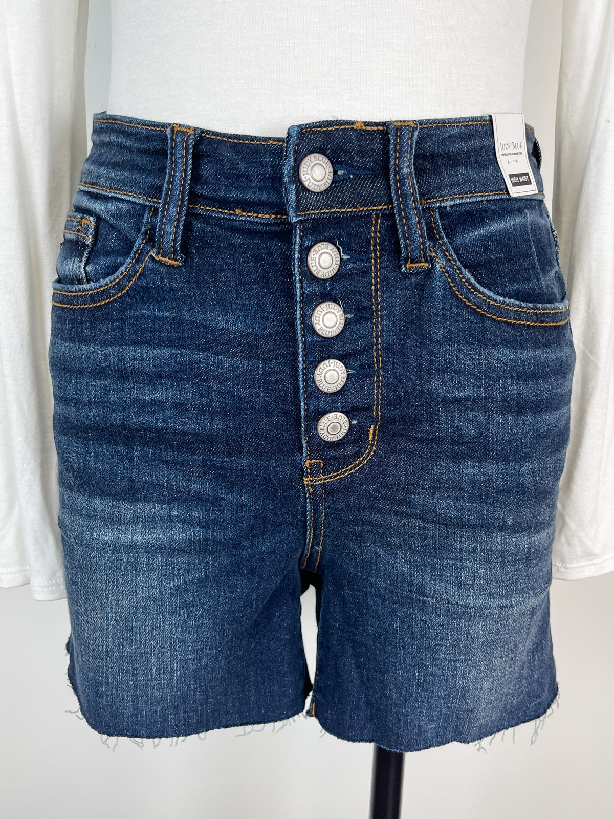 Judy Blue High Waist Button Fly Cut Off Shorts in Super Dark
