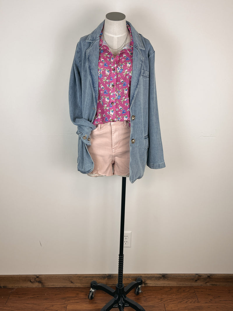 Floral Button Up Blouse in Pink