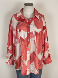 Printed Yoke Blouse in Coral Combo