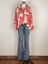 Printed Yoke Blouse in Coral Combo