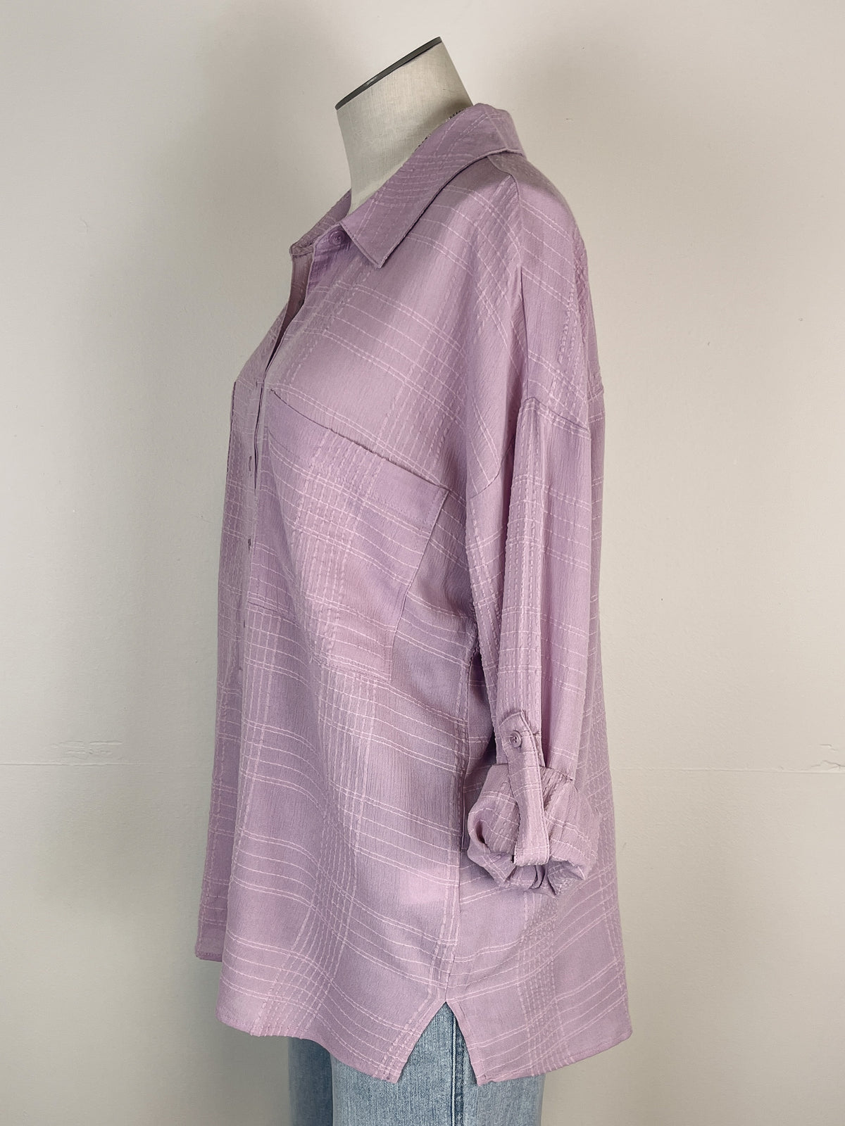 Half Button Down Jacquard Blouse