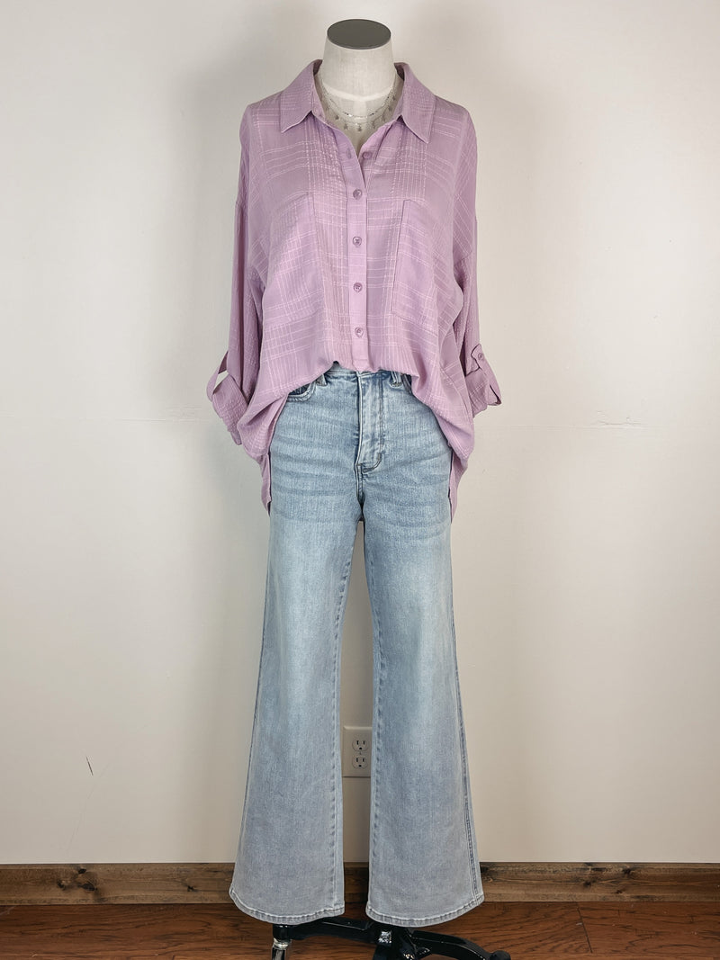 Half Button Down Jacquard Blouse