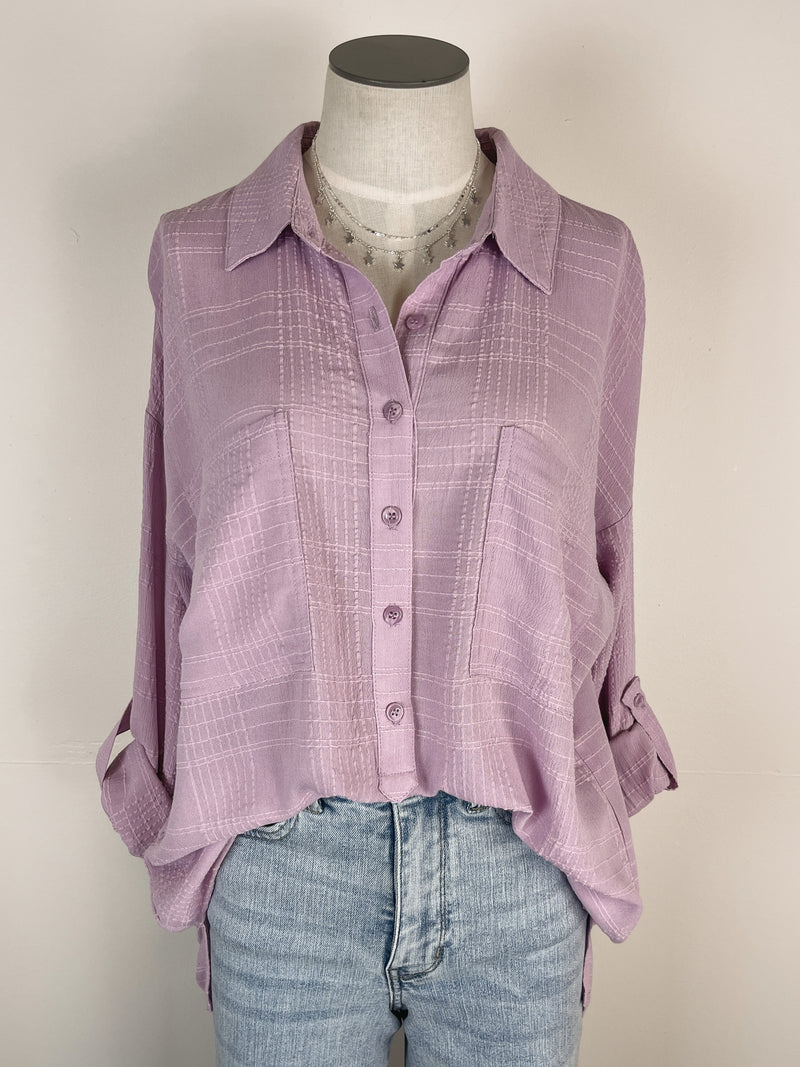 Half Button Down Jacquard Blouse