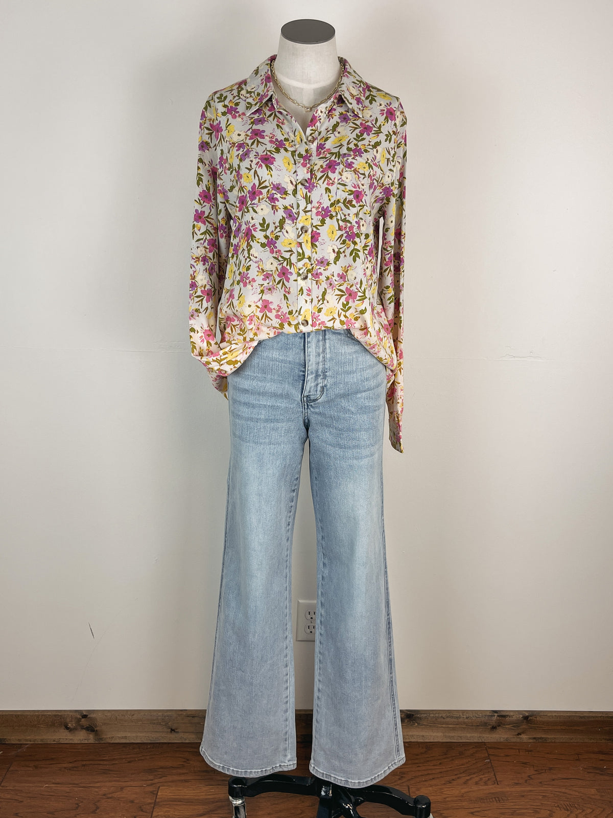Mystree Floral Ombre Button Down Top