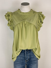 Pleated Flutter Sleeve Blouse