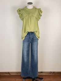 Pleated Flutter Sleeve Blouse