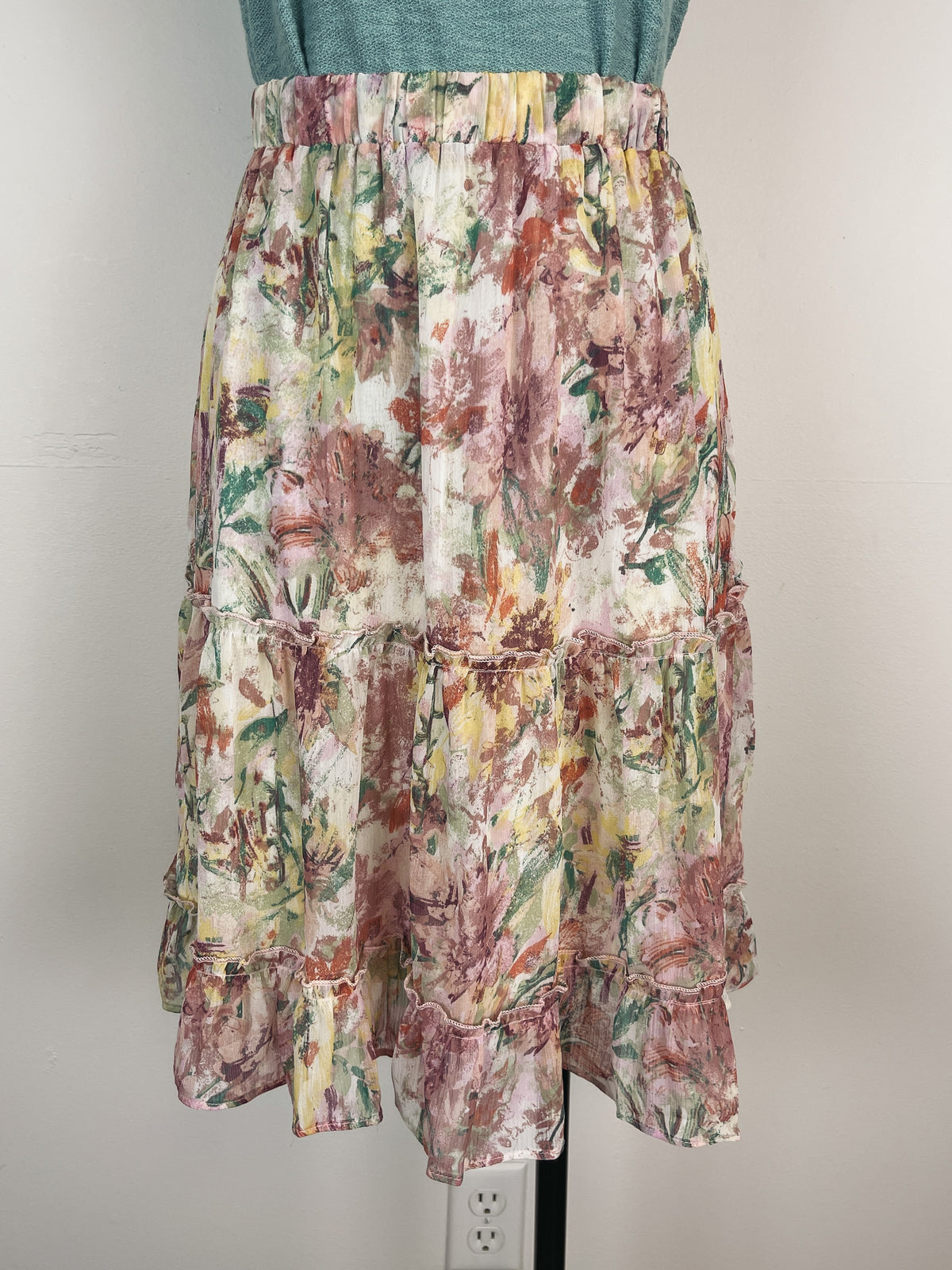 Mystree Tiered Floral Skirt in Rose Mix