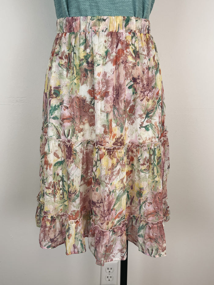Mystree Tiered Floral Skirt in Rose Mix
