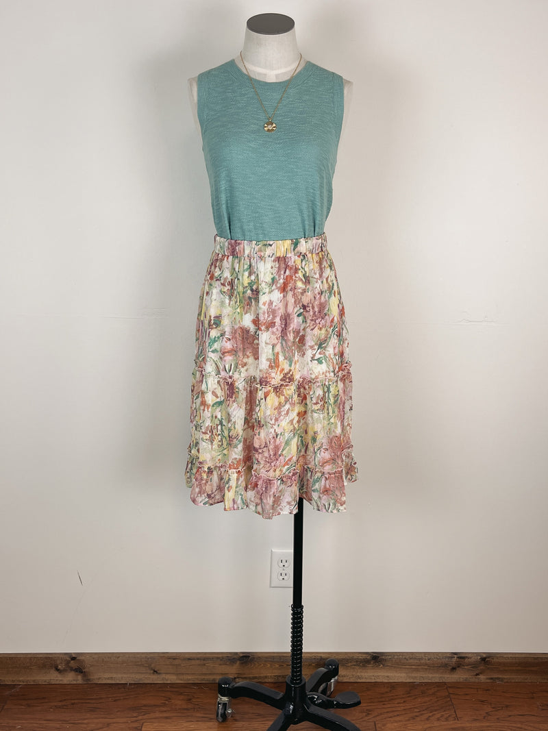 Mystree Tiered Floral Skirt in Rose Mix