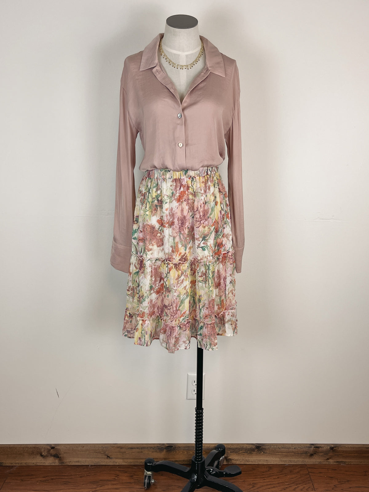 Mystree Tiered Floral Skirt in Rose Mix