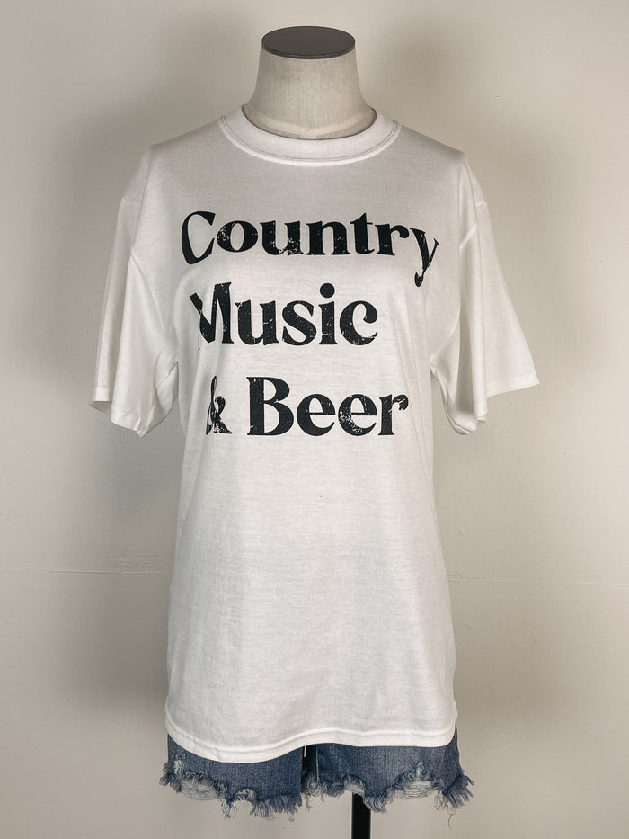 Country Music and Beer Tee in White