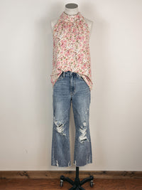 Mock Neck Floral Tank in Peach