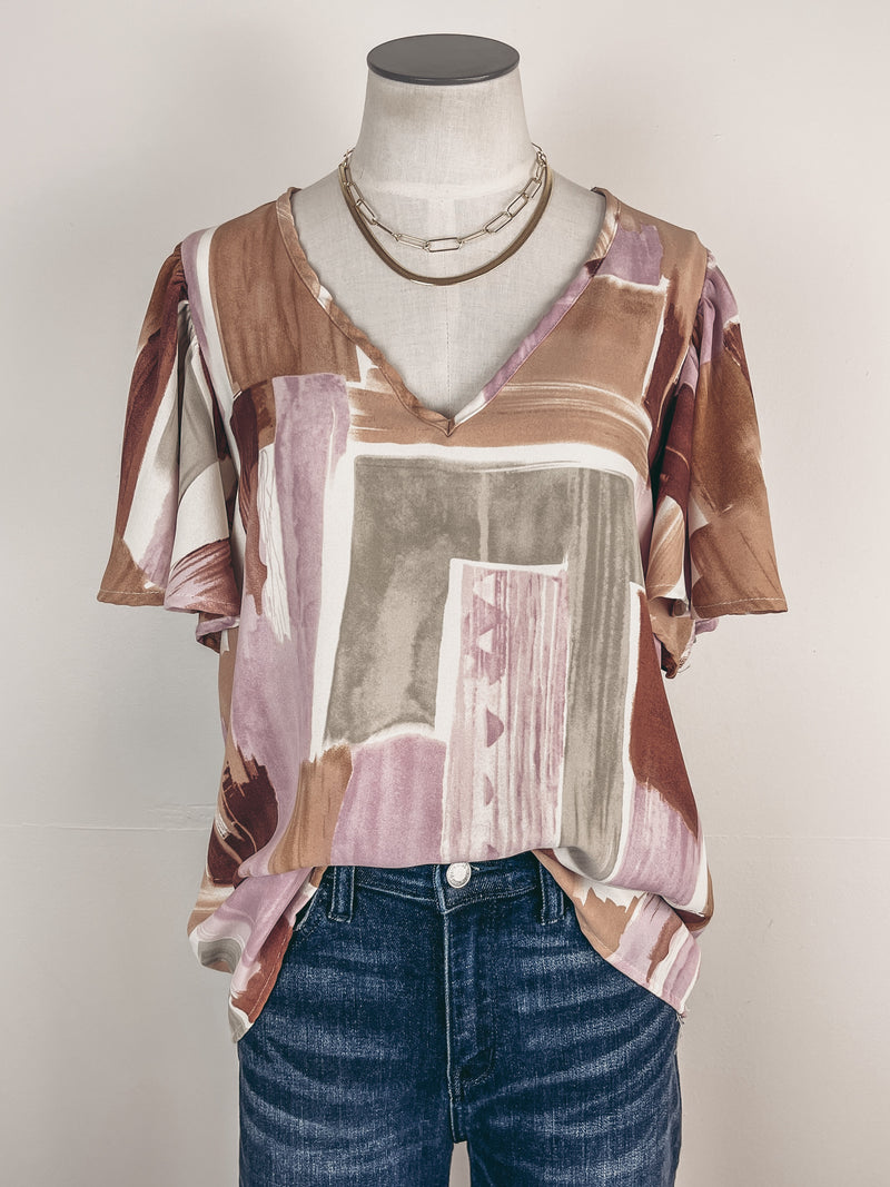 Painted Flutter Sleeve Blouse