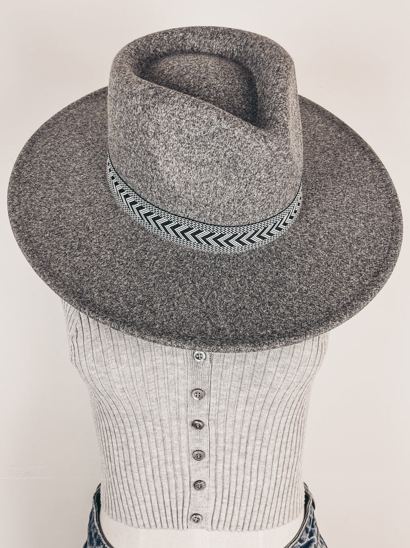Wide Brim Hat with Embroidered Band