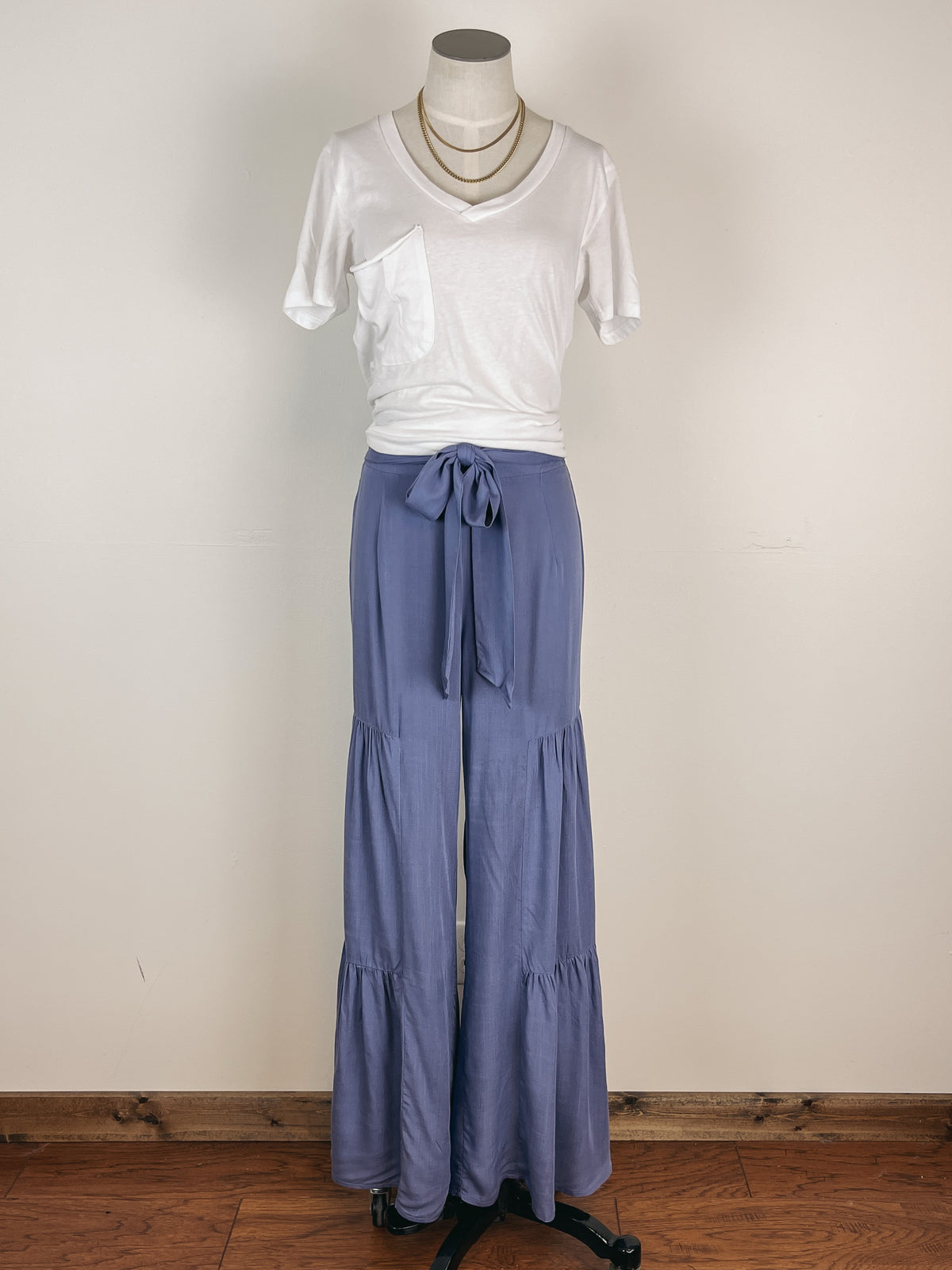 Tiered Flared Pant in Denim