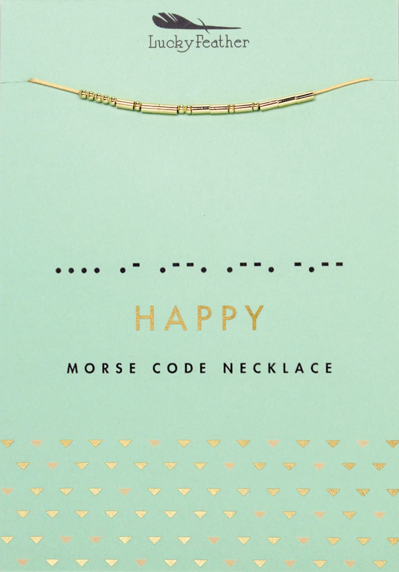 Lucky Feather HAPPY Morse Code Necklace