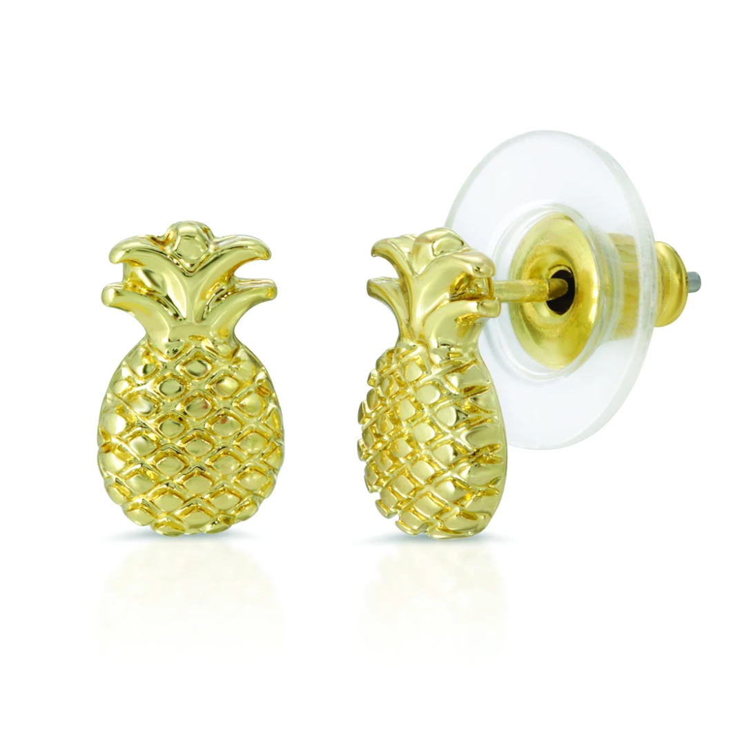 Lucky Feather Pineapple Earrings in Gold