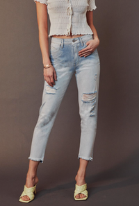 KanCan Distressed Mom Fit Jeans in Light Wash