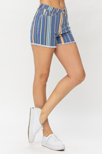 Judy Blue High Waist Striped Shorts in Blue Mix