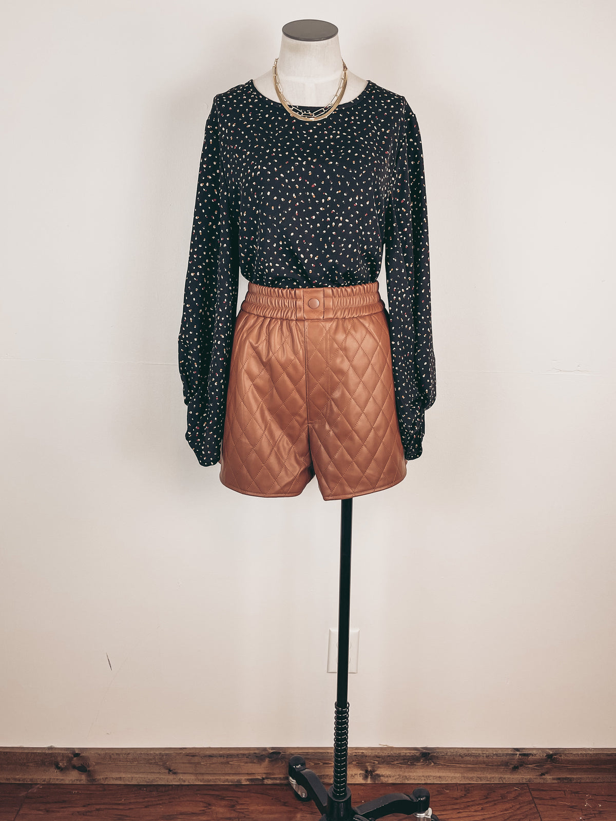 Quilted Faux Leather Shorts in Camel