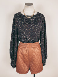 Quilted Faux Leather Shorts in Camel